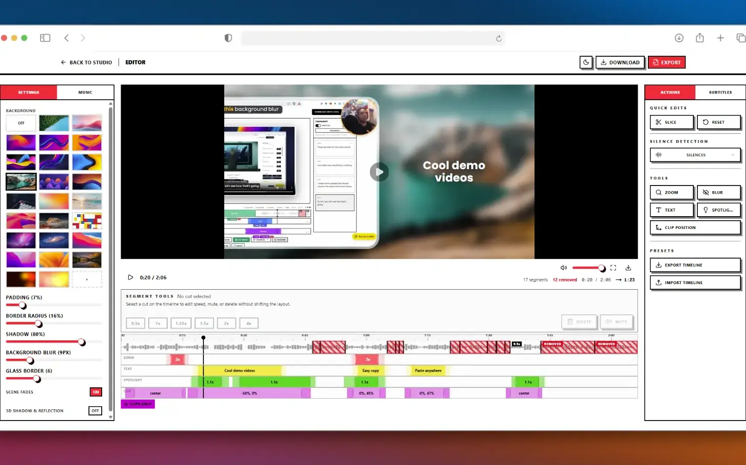 ScreenSlick editor interface
